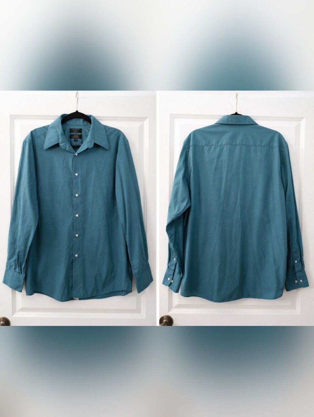 Mens Teal Long-Sleeve Dress Shirt Button Down Size Large By Covington